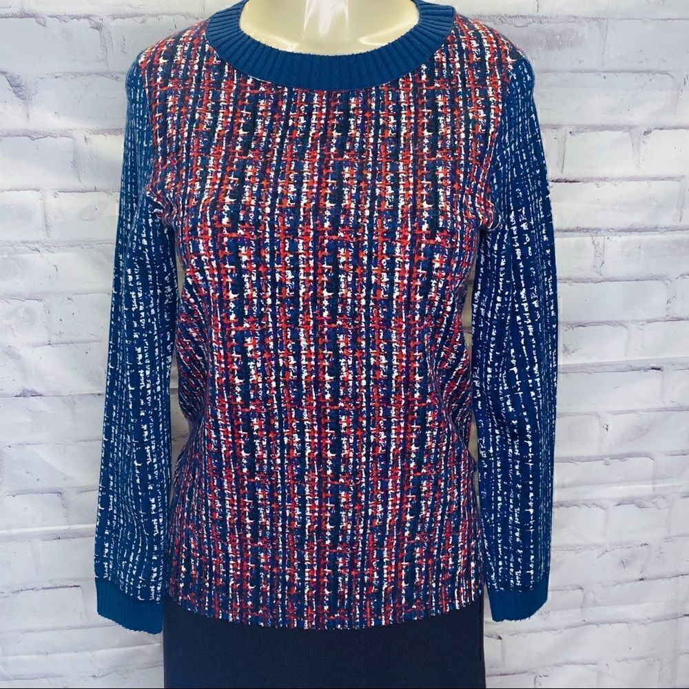 TORY BURCH Printed Wool Crew Neck Sweater M